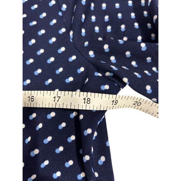TALBOTS Navy Polka Dot Pleated Tie Neck Long Sleeve Blouse Business Large NWT - Picture 6 of 9